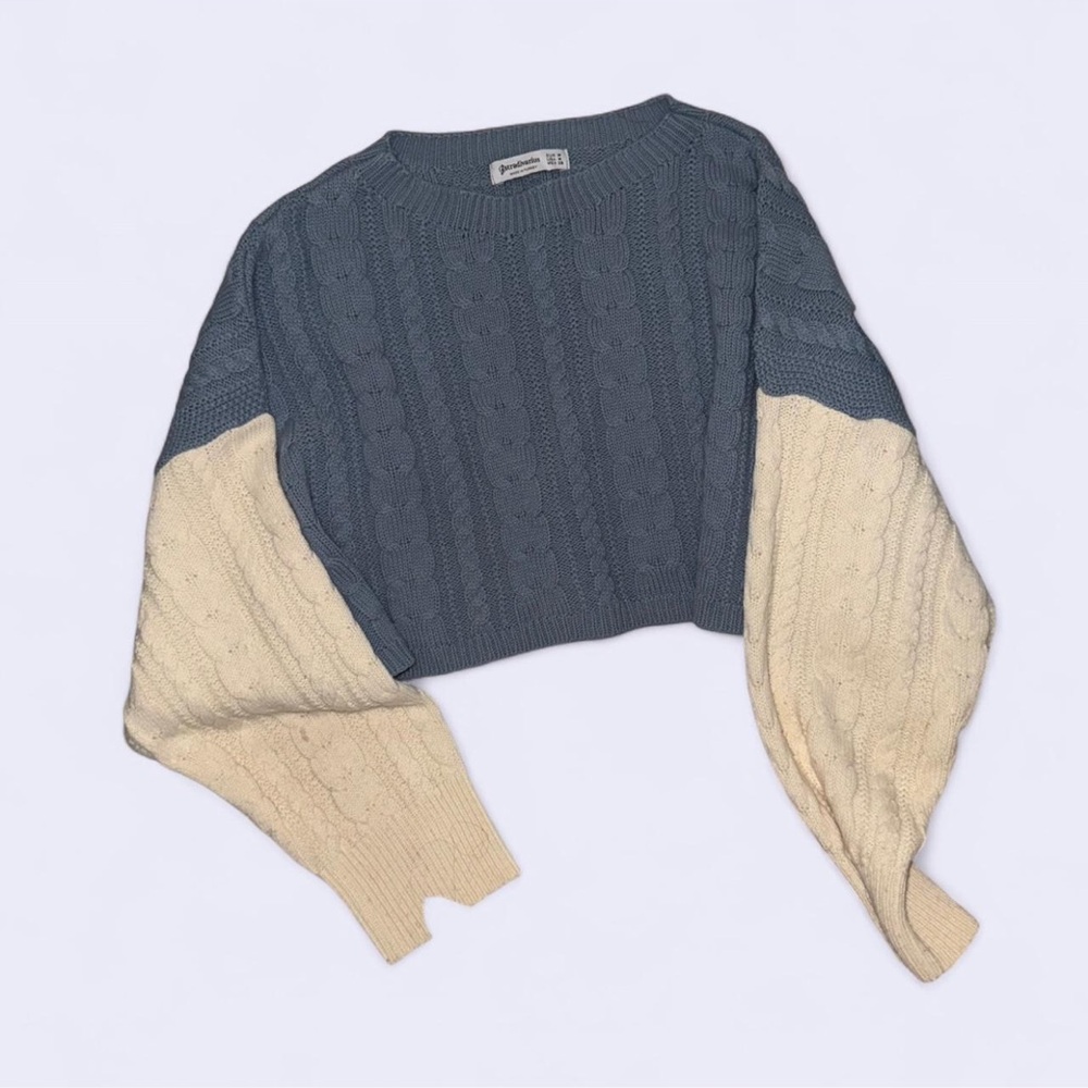 Colorblock Cable Knit Cropped Sweater